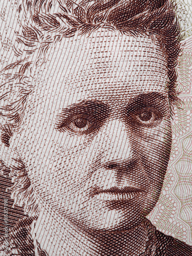 Φωτογραφία Marie Curie portrait Poland 20 Zlotych banknote close up macro