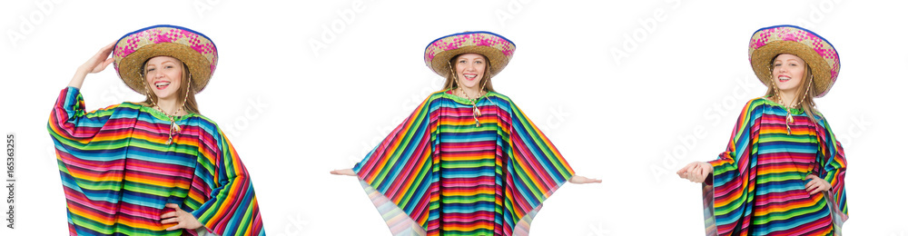 Pretty girl in mexican poncho isolated on white Pretty girl in mexican poncho isolated on white