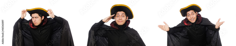 Young man wearing tricorn and coat isolated on white Young man wearing tricorn and coat isolated on white