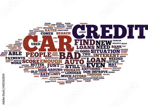 AUTO LOANS FOR PEOPLE WITH BAD CREDIT INSANITY TURNED SANE Text Background Word Cloud Concept