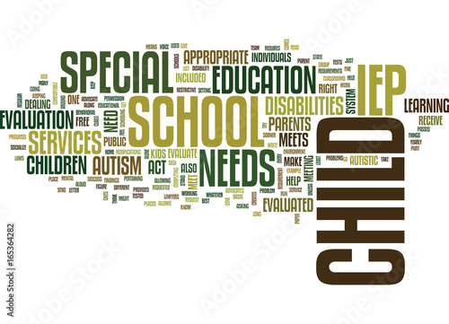 AUTISM AND THE SCHOOL SYSTEM Text Background Word Cloud Concept