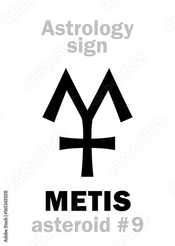 Astrology Alphabet: METIS, asteroid #9. Hieroglyphics character sign (single symbol).