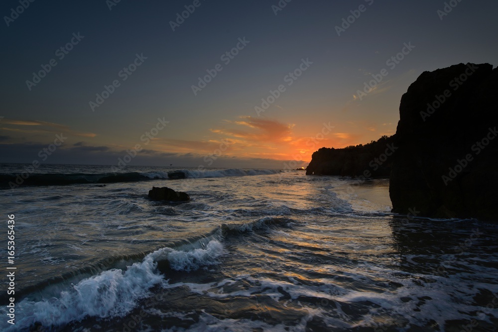 Sunset scene at the El Matador Beach, Malibu, California