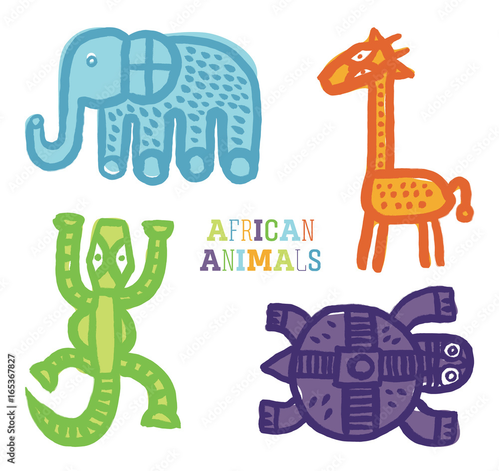 Set cute cartoon African animals vector paintbrush Stock Vector | Adobe  Stock
