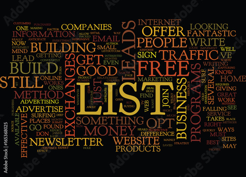 YOUR MONEY IS STILL IN YOUR LIST BUILD IT Text Background Word Cloud Concept photo