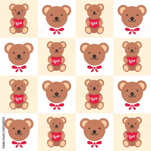 Obraz bezszwowa ilustracja niedźwiadkowa lala