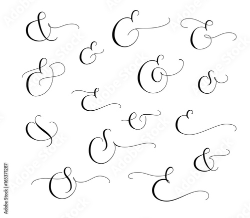 Tableau sur toile Set of custom decorative ampersands isolated on white