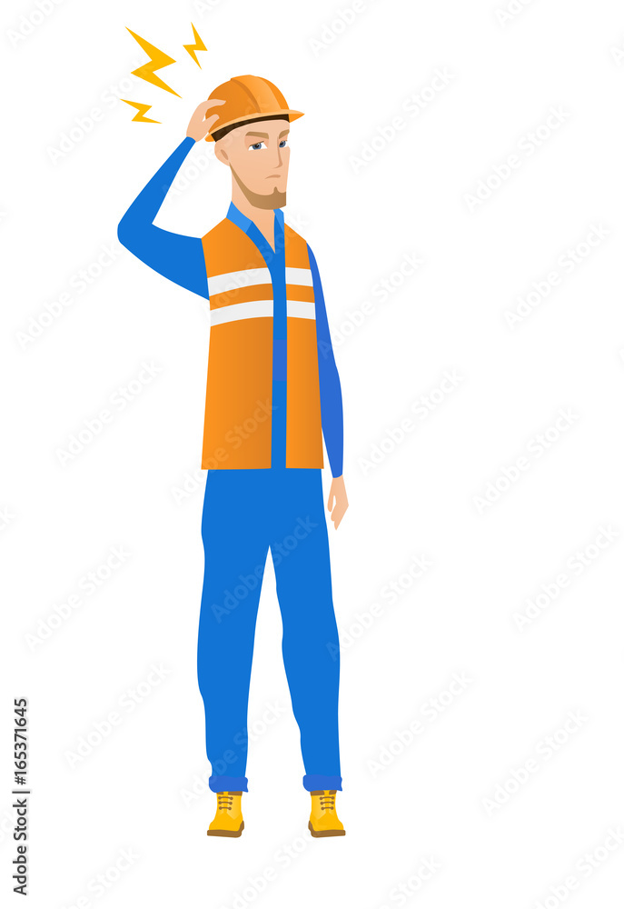 Young caucasian builder with lightning over head. Young caucasian builder with lightning over head.
