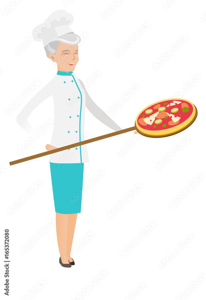 Senior caucasian chef preparing pizza. Senior caucasian chef preparing pizza.