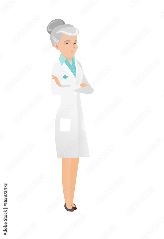Senior caucasian confident doctor with folded arms