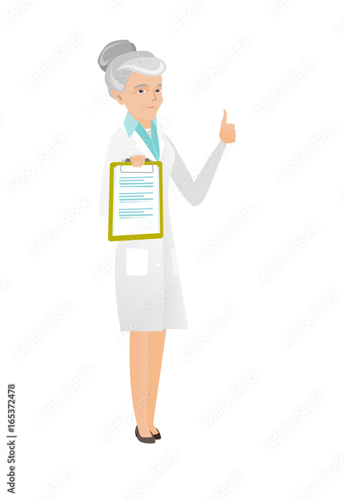 Caucasian doctor with clipboard giving thumb up. Caucasian doctor with clipboard giving thumb up.