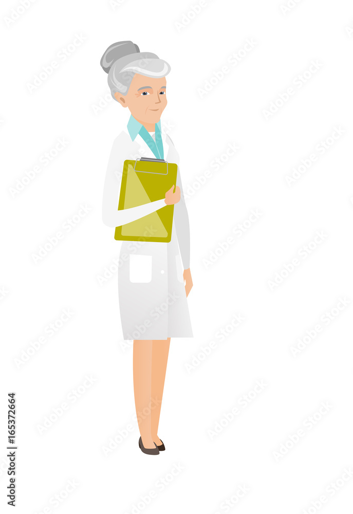 Caucasian doctor holding clipboard with papers. Caucasian doctor holding clipboard with papers.