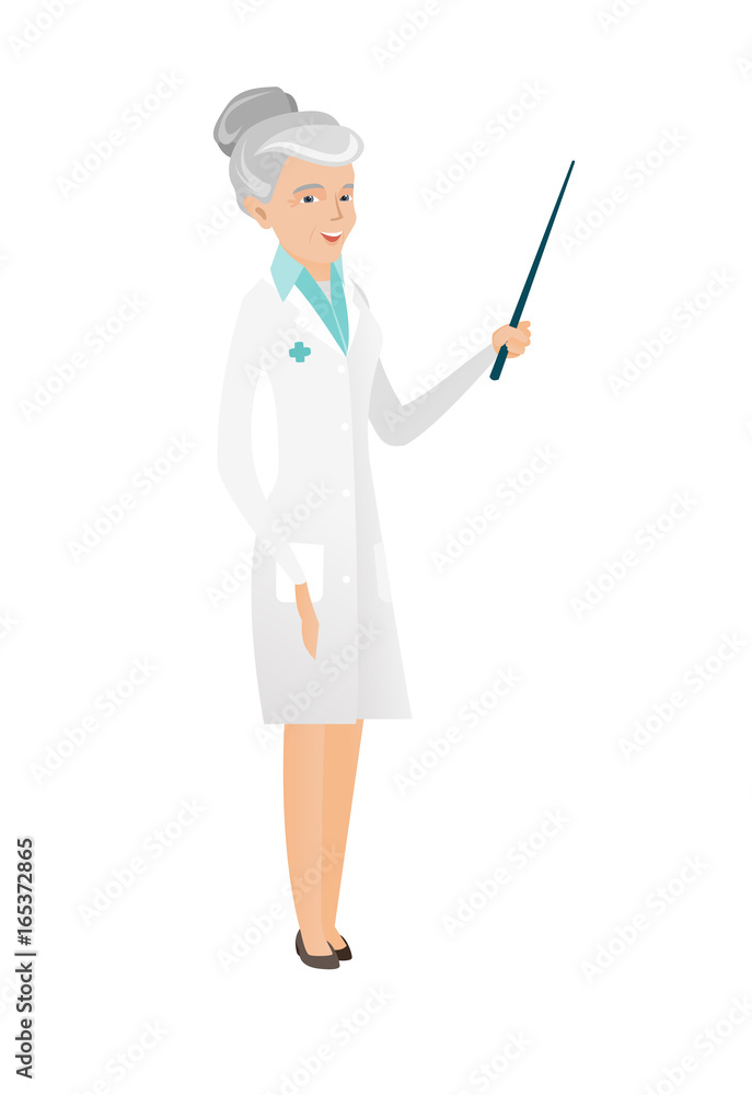 Senior caucasian doctor holding pointer stick. Senior caucasian doctor holding pointer stick.