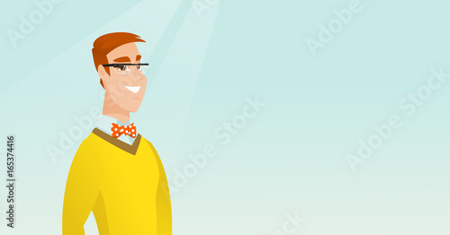 Young caucasian man wearing smart glasses.