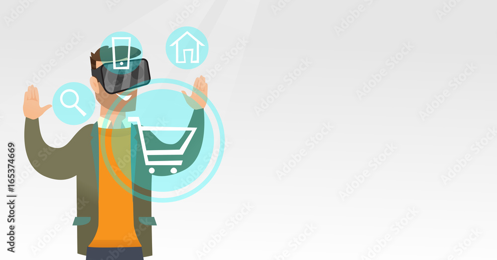 Man in virtual reality headset shopping online Man in virtual reality headset shopping online