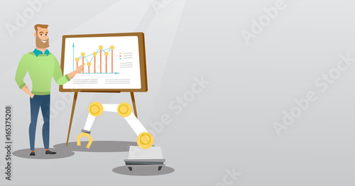 Businessman and robot giving business presentation