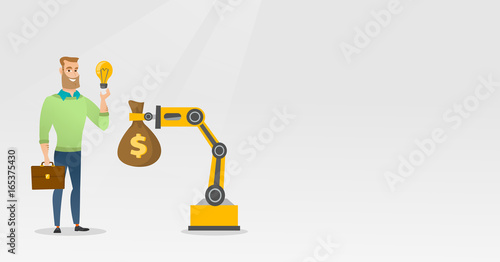 Man selling idea of engineering of robotic hand.
