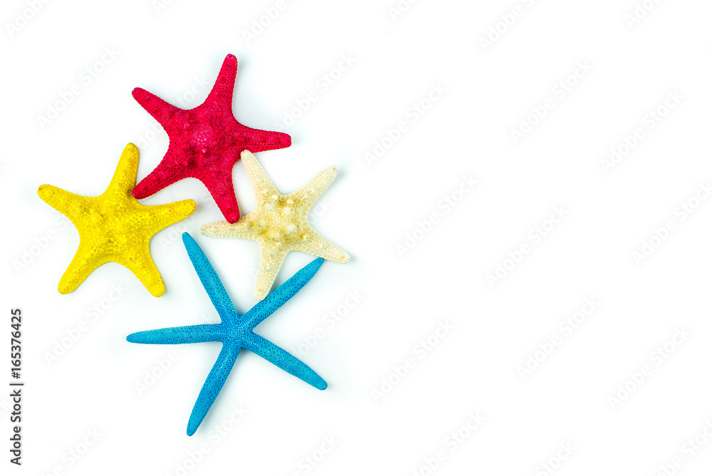 Many colors starfish isolated on white background. Many colors starfish isolated on white background.
