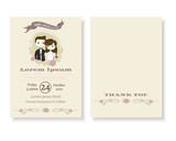 Set of Cute Couple Cartoon Wedding Invitation card. Modern doodle style.Vector/Illustration