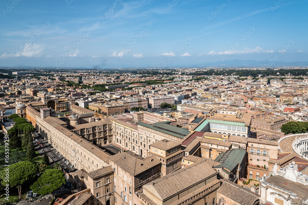 Aerial view of vatican Museums from from the dome of Basilica