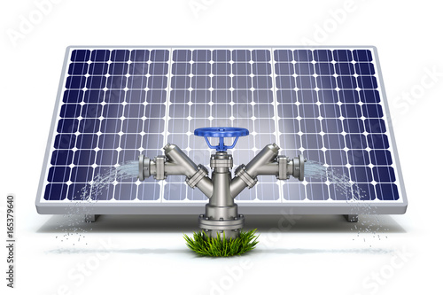Solar irrigation concept with solar panel and water hydrant