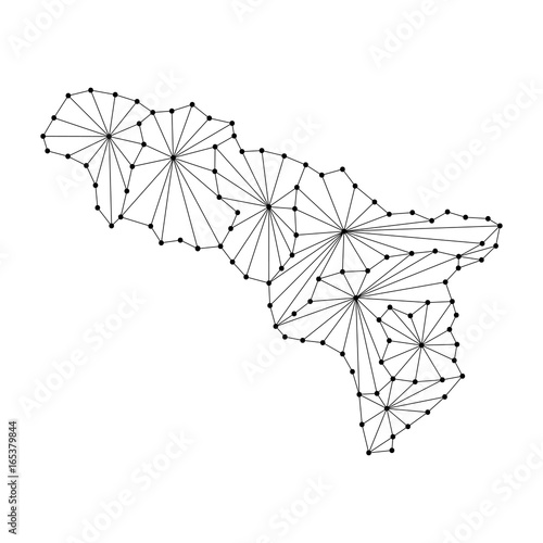 Abkhazia map of polygonal mosaic lines network, rays and dots vector illustration.