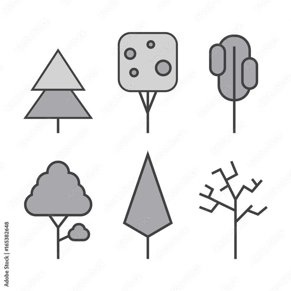 Set of vector line Trees. Forest creative icons Set of vector line Trees. Forest creative icons