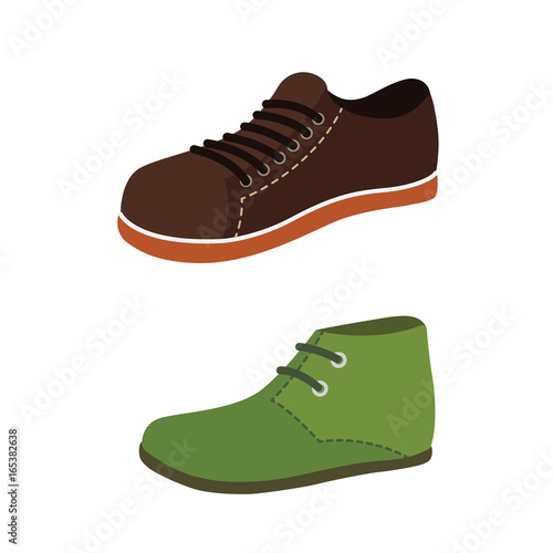 Male man season shoes in flat style. Men boots isolated set vector illustration