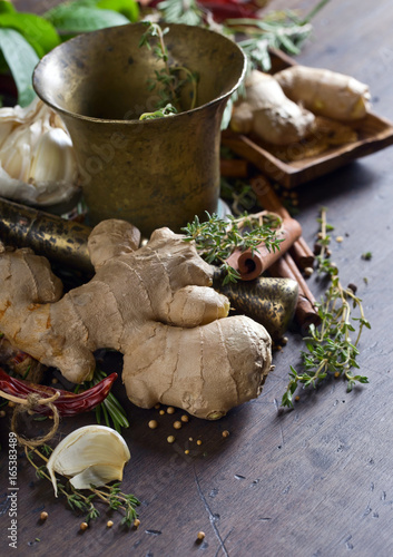 Photography Ginger and herbs