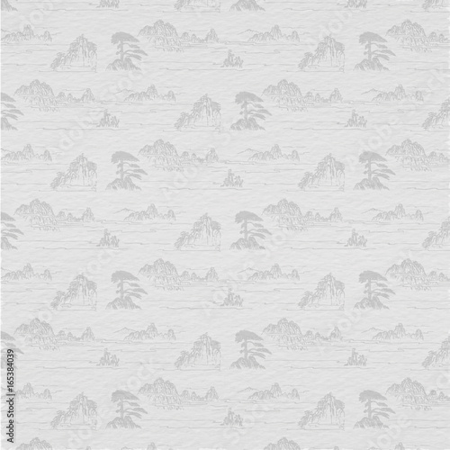 Traditional Chinese Landscape Paingting Background, Mountains And Clouds