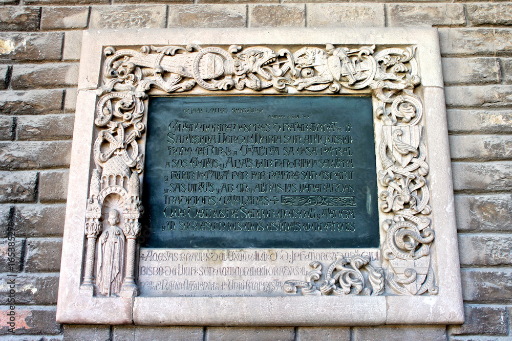 A plaque inside the Monastery of Saint Mary in Ripoll, Catalonia, Spain