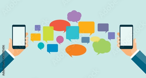 business online communication on mobile social concept with hand hold mobile