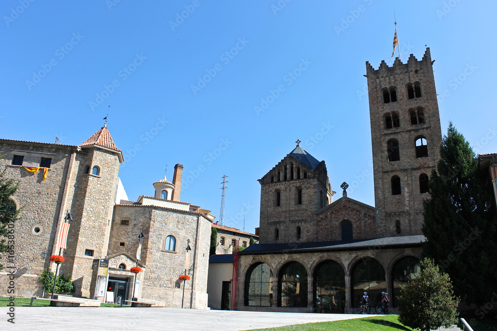 Main facade of the Monastery of Saint Mary in Ripoll, Catalonia, Spain