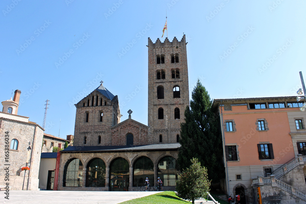 Main facade of the Monastery of Saint Mary in Ripoll, Catalonia, Spain
