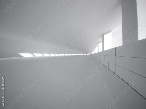 Abstract modern architecture background  empty white open space interior. 3D rendering