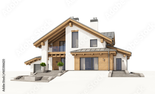 3d rendering of modern cozy house in chalet style © korisbo