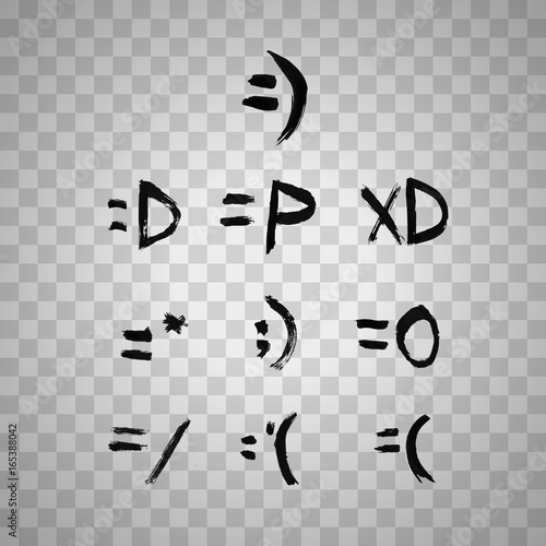 Hand drawn emoji created by dry brush. Grunge style set on the overlay background.