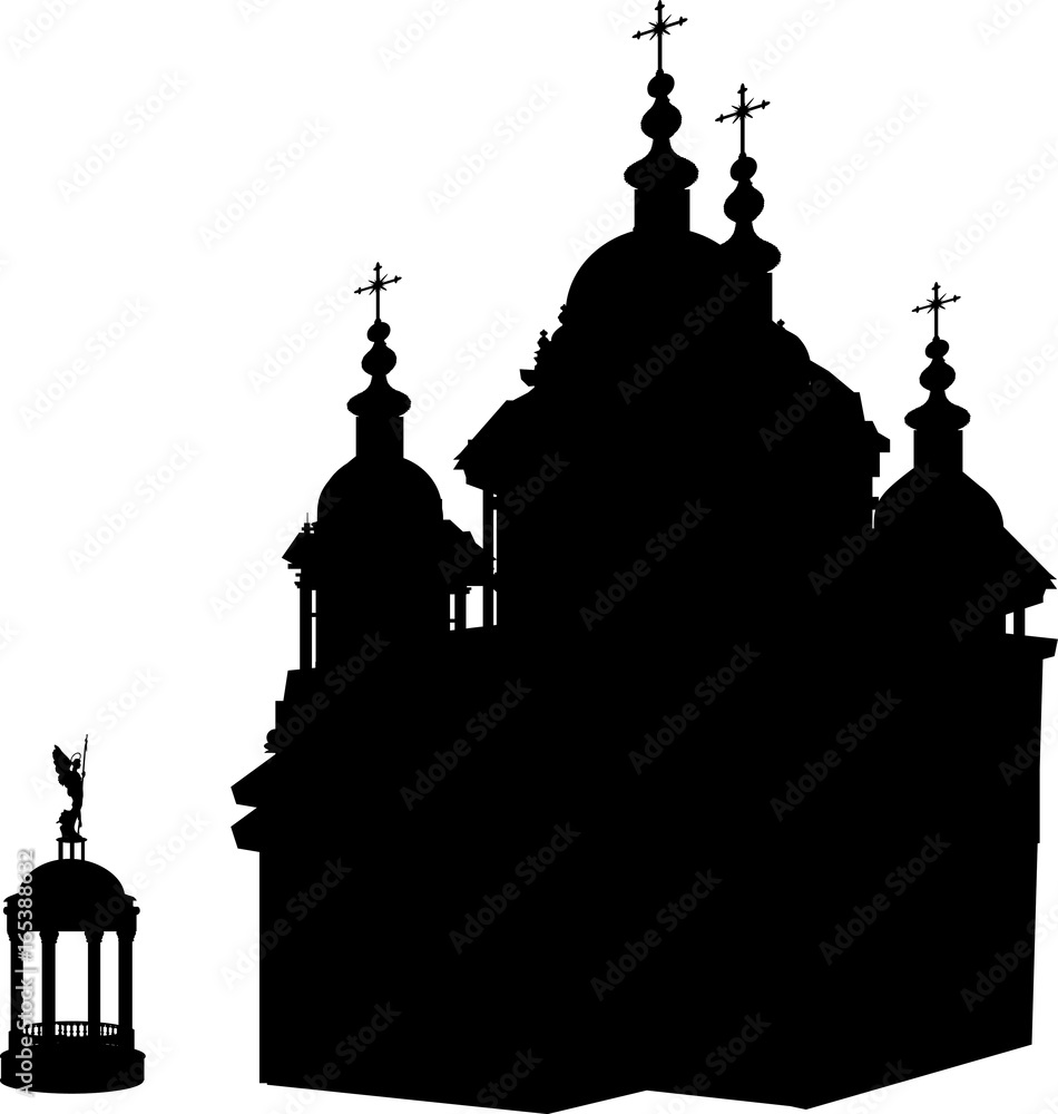 cathedral and pavilion silhouettes isolated on white