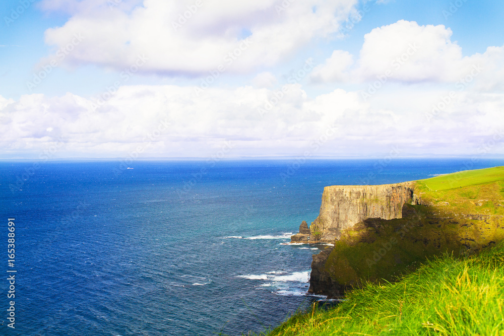 Cliffs of Moher, west coast of Ireland, County Clare at wild atlantic ocean