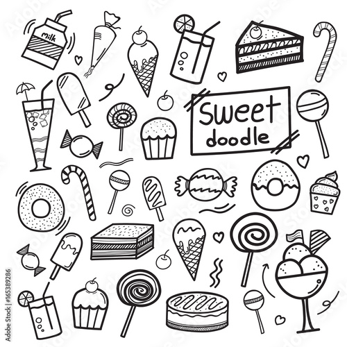 Set of doodle hand drawn dessert sweet. Concept vector illustration icon isolated on white background.