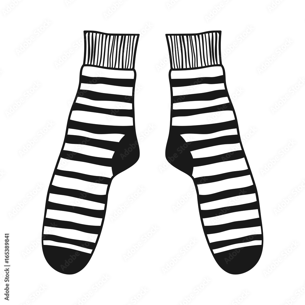 Doodle socks. Black and white illustration for coloring book, pages ...