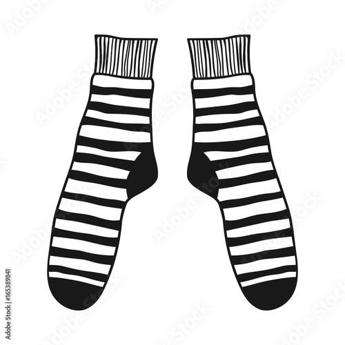 Doodle socks. Black and white illustration for coloring book, pages.