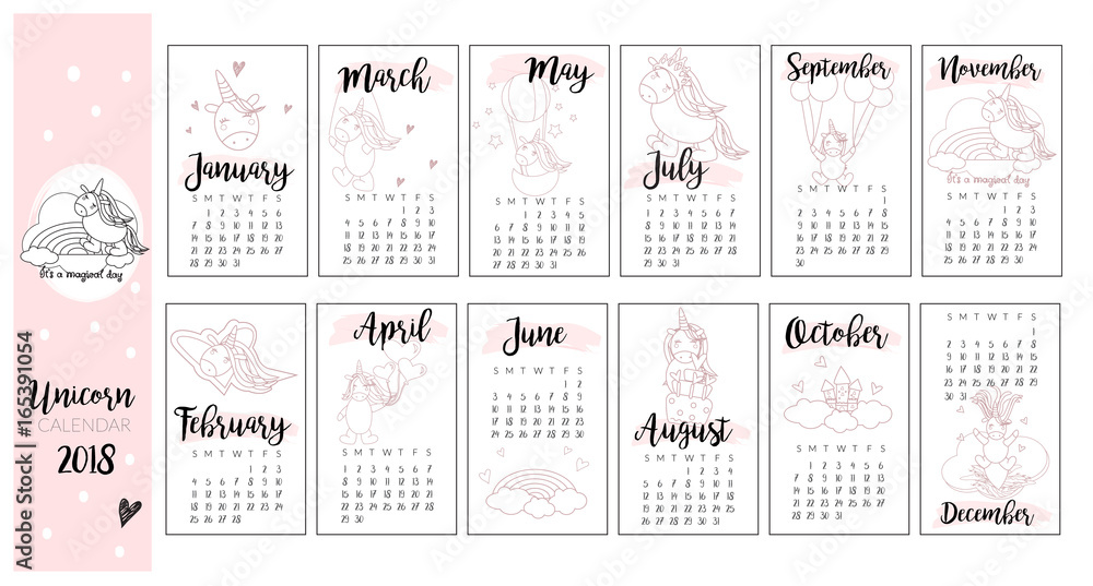Cute Unicorn calendar, printable, in Vector Stock Vector | Adobe Stock cute-unicorn-calendar-printable-in-vector-stock-vector-adobe-stock