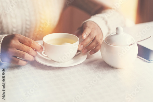 Close up of a cup filled with tea