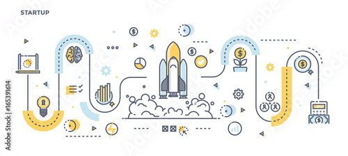 Flat Line Design Header - Startup