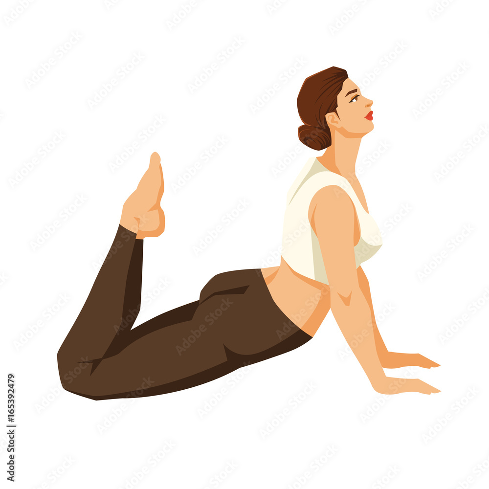 Vector illustration of young woman in yoga pose isolated on white background. Blonde woman in clothes for sport or fitness.