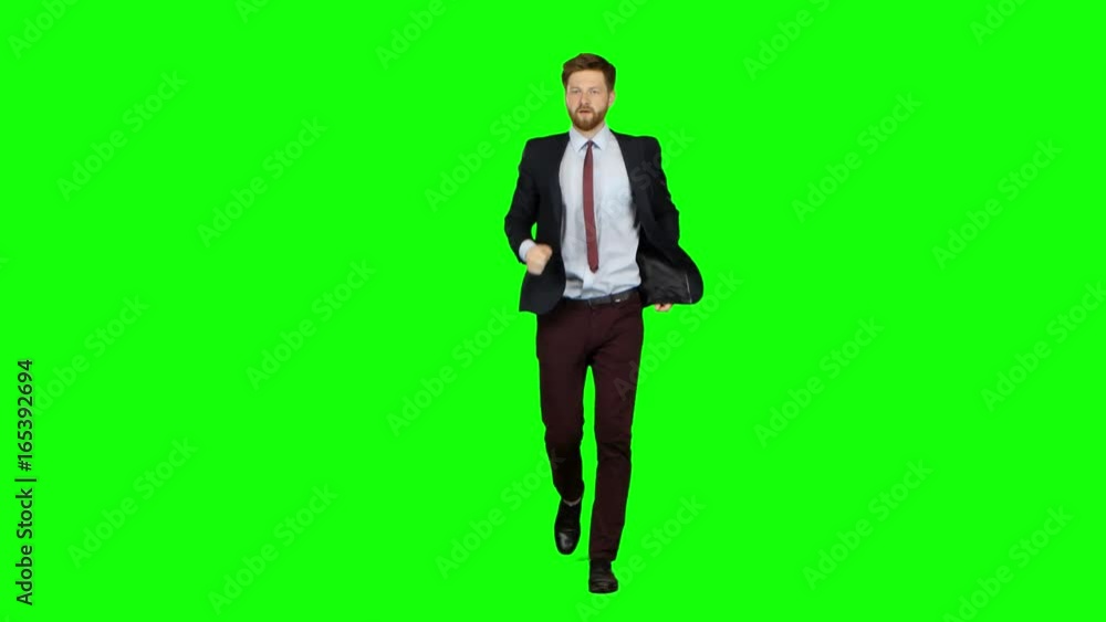 Guy runs around waving to others who meet him on the way. Green screen Guy runs around waving to others who meet him on the way. Green screen
