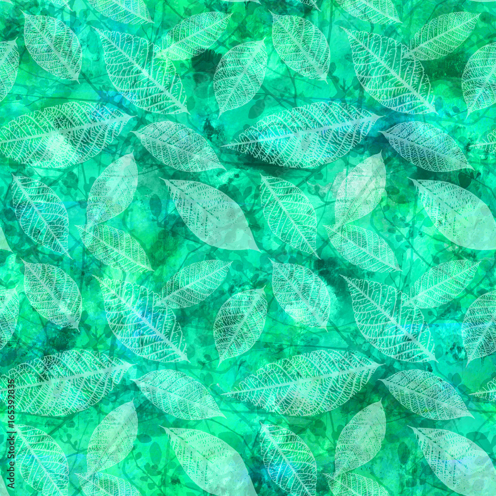 Fototapeta Wibrujący bezszwowy abstrakta wzór z liśćmi i gałąź