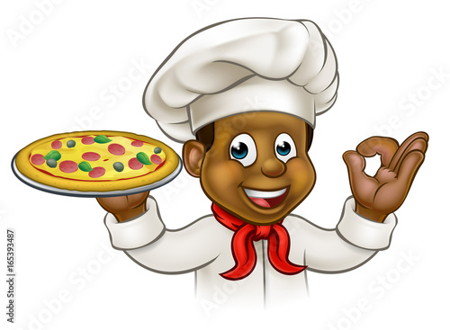 Cartoon Black Pizza Chef