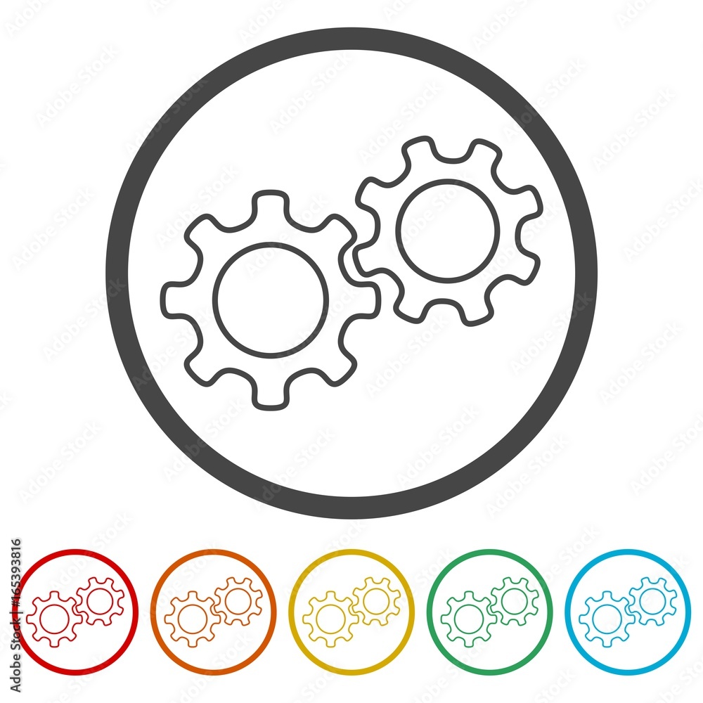 Outline gear icons set Outline gear icons set